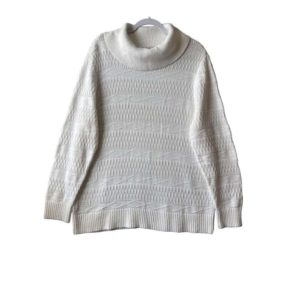 NWT CJ Banks Plus Size 1X White Cowl Neck Sweater Textured Knit Pullover Winter